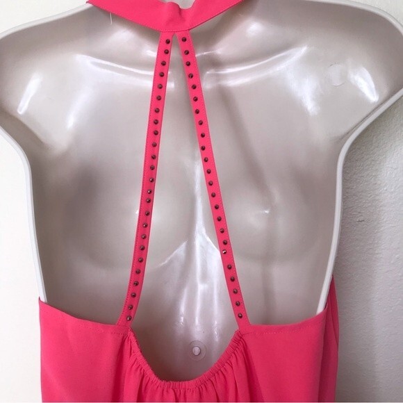 NWOT Naked Zebra Studded T Back Blingy Strappy Hi Low Deep V Coral Dress Medium - Picture 6 of 13